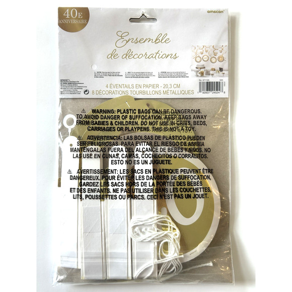 40th Birthday Party Decorations Gold & White 4 Paper Fans 8 Gold Swirls 12pcs - Picture 6 of 6